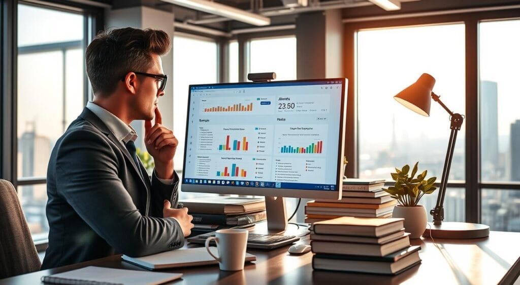 A modern office workspace showcasing a computer screen displaying the Ahrefs keyword research tool interface, filled with vibrant graphs and data. In the foreground, a professional individual in a business casual outfit is thoughtfully analyzing the data, with a notebook and a coffee cup beside them. The middle ground features a desk cluttered with SEO books, a potted plant, and a high-tech lamp casting warm light over the setup. The background reveals a city skyline through large windows, with natural sunlight streaming in, creating an inspiring and productive atmosphere. The overall mood is one of focus and ambition, perfect for mastering keyword research tools. A modern office workspace showcasing a computer screen displaying the Ahrefs keyword research tool interface, filled with vibrant graphs and data. In the foreground, a professional individual in a business casual outfit is thoughtfully analyzing the data, with a notebook and a coffee cup beside them. The middle ground features a desk cluttered with SEO books, a potted plant, and a high-tech lamp casting warm light over the setup. The background reveals a city skyline through large windows, with natural sunlight streaming in, creating an inspiring and productive atmosphere. The overall mood is one of focus and ambition, perfect for mastering keyword research tools.